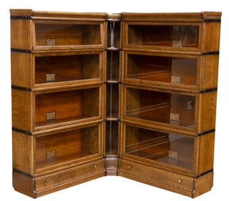 Very unusual and scarce 8 stack, quarter sawn oak corner Stacking Bookcase by Globe-Wernicke.