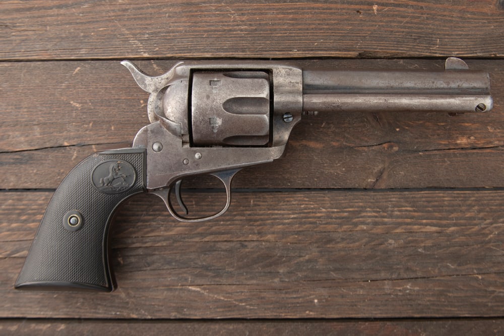 Antique Colt SAA, SN 165640. Colt Single Action Army in .44/40, 6-shot Revolver with a 4 3/4: Antique Colt SAA, SN 165640. Colt Single Action Army in .44/40, 6-shot Revolver with a 4 3/4” barrel manufactured circa 1896. The serial number matches on the frame, trigger guard and back strap