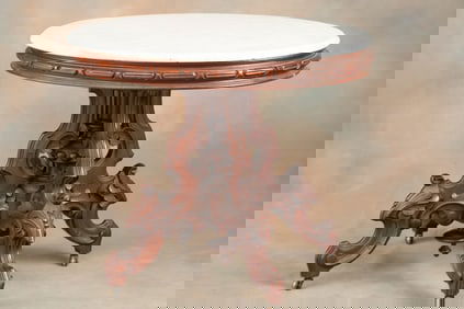 Magnificent highly carved Victorian walnut, oval carved Parlor Table with original shaped white