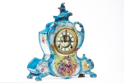 Beautiful antique China Mantle Clock, circa 1900, manufactured by Ansonia Clock Co., founded in