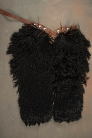 Extremely fine vintage pair of black Angora Wooly Chaps marked on billet "Blake Miller, Cheyenne,
