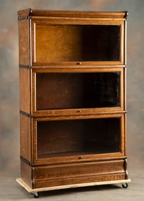 Fine antique quarter sawn oak, three stack Macey Lawyer Stacking Bookcase in the rare "E" model,
