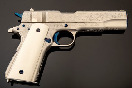 Fantastic Colt Government Model Semi-Auto Pistol engraved by Texas Master Engraver John Schultz,