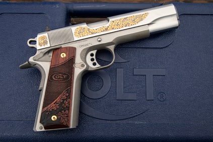 Factory cased Colt Government Model Semi-Auto Pistol, TALO EXC. .45 ACP caliber, SN DMG0071, nickel