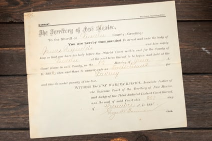 Historical signed on back "Pat Garrett, Sheriff" and dated December 26, 1881