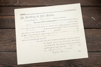 Historical Warrant signed by Pat Garret, Sheriff, Lincoln County, November 12,1881