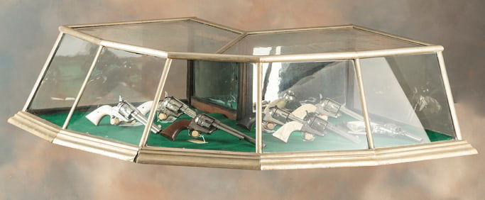 Unusual nickel silver and glass, double door, counter top Showcase, dated March 26, 1878,