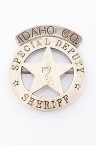 Vintage large circle 5-point Star Badge with banner top marked "Idaho Co./ Special Deputy/Sheriff"