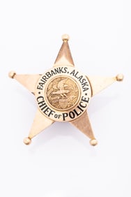 Vintage  10K Gold 5-point Ball Star Badge marked "Fairbanks Alaska / Chief of Police" with large