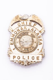 Vintage Shield Badge with eagle crest marked "Chief / Emmonak, Alaska / Police" with "State of