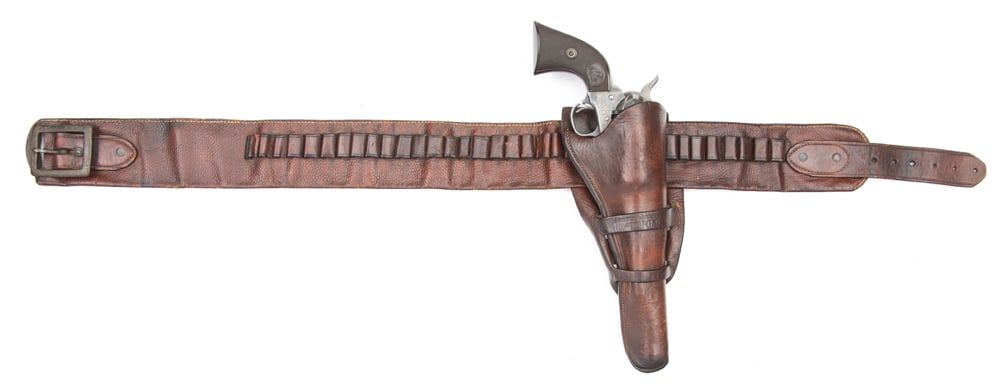 "Indian Territory" marked Holster with Money Belt, double loop Holster is stamped on the top loop: "Indian Territory" marked Holster with Money Belt, double loop Holster is stamped on the top loop "Ardmore Saddlery Co. / Ardmore I.T." very desirable 3/4" skirt with double loop. Made for a Colt SAA 