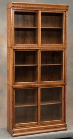 Beautiful and very desirable antique quarter sawn oak, 3 stack sliding glass door Danner Bookcase,