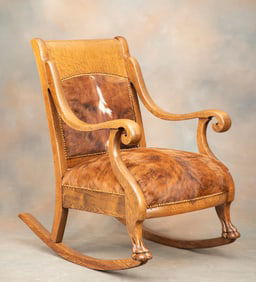 Beautiful antique, professionally fully restored, quarter sawn oak claw foot Arm Rocker, circa