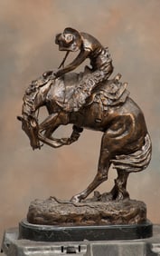Huge Western Bronze Sculpture marked "Copyright Frederic Remington" titled "The Rattlesnake". This