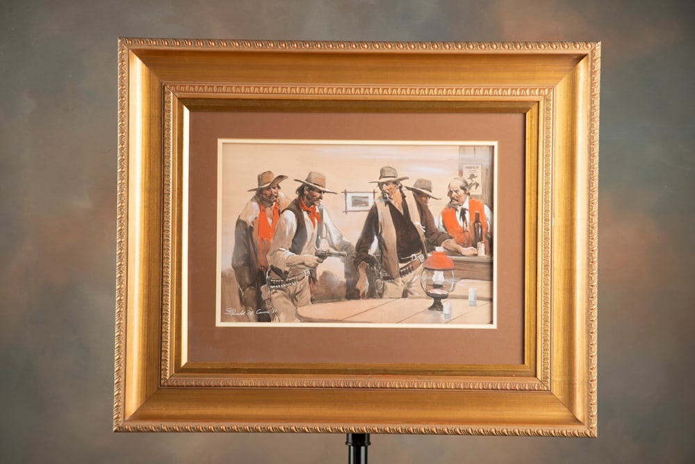 Signed Watercolor on paper by noted Artist Gerald McCann (American 1916-1995), signed at lower left,: Signed Watercolor on paper by noted Artist Gerald McCann (American 1916-1995), signed at lower left, dated 1981. Art measures 12 1/2" x 19", with beautiful gallery frame measuring 27" x 33". EARLE EST