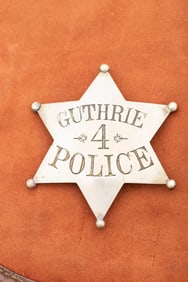 Large vintage 6-point Ball Star Badge marked "Guthrie / 4 / Police". Great patina on this large 3