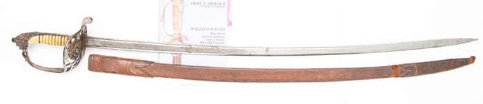 Vintage etched blade Saber dated 1899, ricasso is marked "C. Morel, Paris, Mexico", Ivory grips with