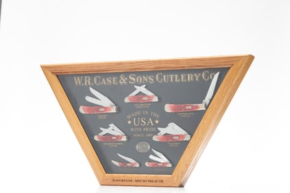 Factory Cased W.R. Case & Sons Cutlery Co. since 1889, Dark Red Bone Slanted Bolster Family Mint Set