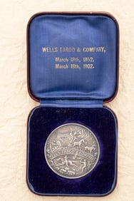 Relatively scarce cased 50 Year Wells Fargo Silver Token in its original marked Case dated March 18,