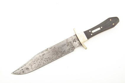 Fine Clip Point, Coffin Handle Bowie, ricasso is marked "C.J. Johnson, Sheffield", 8 1/2" blade, 13