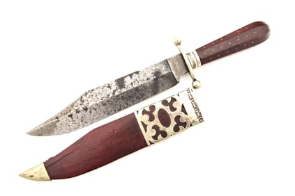 Clip Point Bowie, ricasso is marked "F. Newick, Sheffield", 8" blade, 12 1/4" overall with rosewood