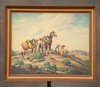 Framed color Print by noted Western Artist Till Goodan titled "Guardians of the Range", in original