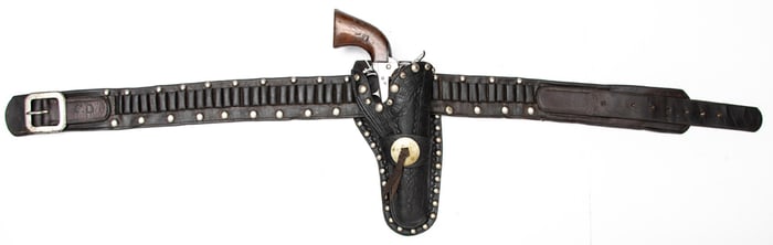 Vintage Leather Cartridge Belt and matching single loop Holster for a 5 1/2" Colt Single Action