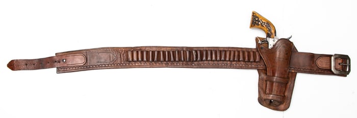 Antique Wyoming Holster and Colorado Money Belt. The double loop holster is marked"R.A. Bennett /
