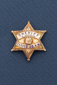 Vintage 6-point Ball Star Badge marked "Sheriff / H. Puryear / Chaves Co. N. M.." in dark blue