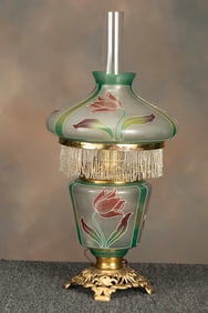 Fine antique hand painted Gone With the Wind Lamp marked "Fostoria", last patent date of 1895. Lamp