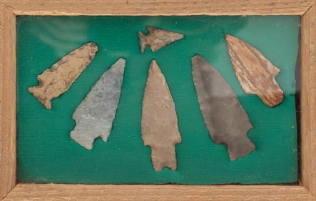 A collection of 6 Points sold with a glass front wooden Display Case measuring 9 1/4" L x 6" W.