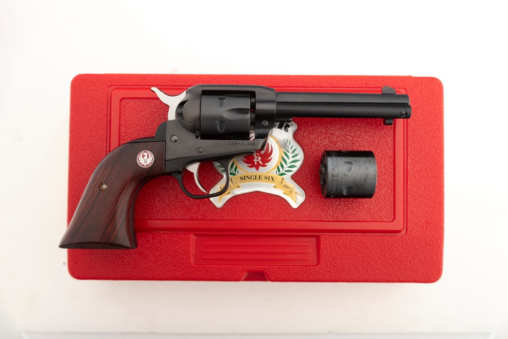 Boxed Ruger, New Model Single Six, SA Revolver, "Commemorating 50 Years of Single Six, 1953-2003",: Boxed Ruger, New Model Single Six, SA Revolver, "Commemorating 50 Years of Single Six, 1953-2003", .22 caliber, SN 268-31393, excellent blue finish, 4 1/2" barrel, original Ruger grips. Sold in Factor