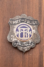 Heavy vintage Shield Badge marked "Chief of Police / Columbus / Ga.", marked in the gold tone and