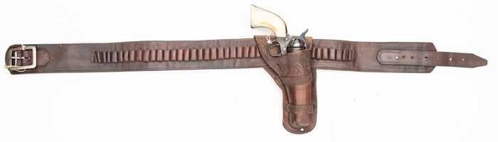 Vintage leather Money Belt with double loop Holster, with cartridge loops for a .41 caliber  for a 4