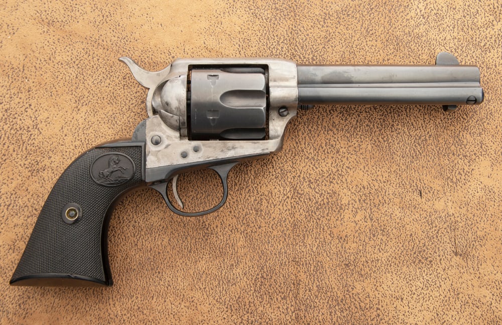 Historic Colt SAA Revolver with handwritten, notarized Document stating this Revolver once belonged: Historic Colt SAA Revolver with handwritten, notarized Document stating this Revolver once belonged to an Arizona Ranger in the 1900s. .44/40 Colt Frontier Six Shooter, SN 185596, manufactured 1899, b