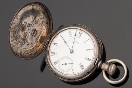 Historical Presentation, Babe Ruth, Silver Hunting case Pocket Watch, works and case are made by