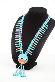 Beautifully designed Turquoise, Coral and Jett Necklace with Joclas, (can be detached and used as