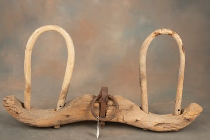 Totally original early period wooden Ox Yoke with blacksmith made iron, exactly the type used by the