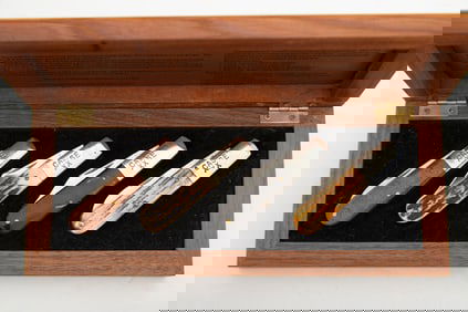 Cased set of four Case XX Knives, 1992 Barlow Collection. Knives include genuine birds eye maple