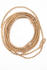 Braided Rawhide Reata, approximately 30 ft. long with braided rawhide hondo. EARLE ESTATE.