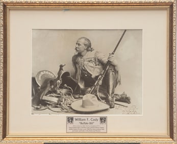 Framed Image of W.F. Cody (Buffalo Bill), dated on back August 1, 1907, marked at lower right "To