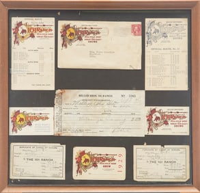 Framed collection of vintage 101 Artifacts to include: Official Route for the Miller Bros. showing