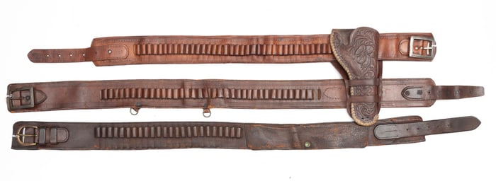 Collection of three early Money Belts / Cartridge Belts to include: One with double loop tooled