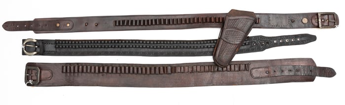Collection of three Cartridge Belts to include: Two are unmarked,  one measures 2 1/4" W x 38" waist