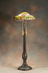 Beautiful antique bronze and leaded glass shade Floor Lamp, circa 1920s, with extremely ornate