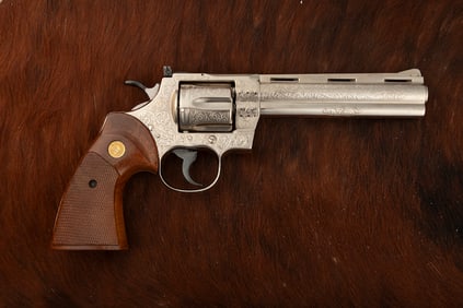 Colt Python, factory engraved, Double Action Revolver, .357 MAG caliber, SN 09828E, nickel finish,