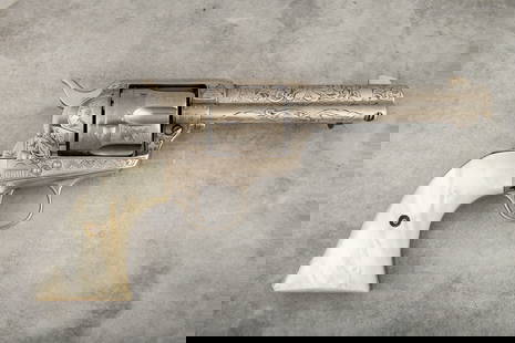 Beautiful engraved Colt SAA Revolver, SN 194332, by well-known Texas Master Engraver, David Wade: Beautiful engraved Colt SAA Revolver, SN 194332, by well-known Texas Master Engraver, David Wade Harris. This is a first generation Colt manufactured in 1900. It is a .41 caliber, 6-shot revolver with