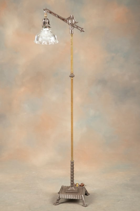 "Rembrandt" marked antique Goose Neck Floor Lamp in original bronze patina, circa 1920s. With unique: "Rembrandt" marked antique Goose Neck Floor Lamp in original bronze patina, circa 1920s. With unique adjustable 7" Shade. Very nice condition, professionally rewired.