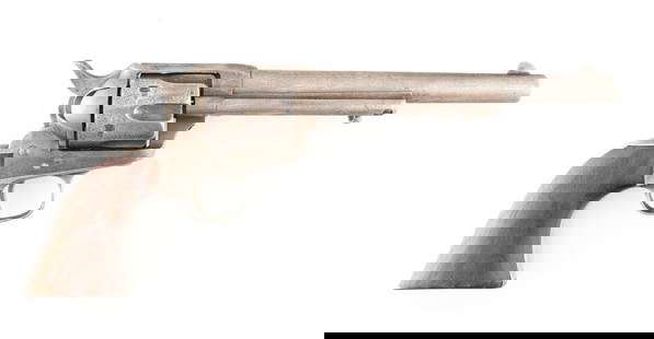 Antique Colt "U.S." marked Cavalry Model, Single Action Revolver, .45 caliber, SN 49813,: Antique Colt "U.S." marked Cavalry Model, Single Action Revolver, .45 caliber, SN 49813, manufactured 1879, smooth gray patina, 7 1/2" barrel, with John Kopec Letter. Revolver was inspected by Henry N