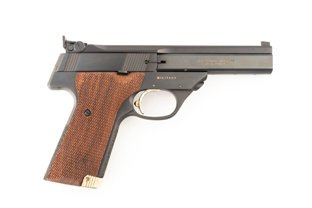 High Standard, V Victor, Semi-Auto Pistol, .22 LR caliber, SN 2475249, blue finish, 4 1/2" barrel,: High Standard, V Victor, Semi-Auto Pistol, .22 LR caliber, SN 2475249, blue finish, 4 1/2" barrel, original checkered grips, in as new condition, sold in original fitted box. (MODERN)